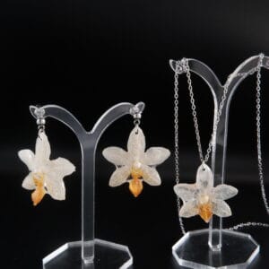 Pack Orquídea Blanca Mini– Collar y Pendientes